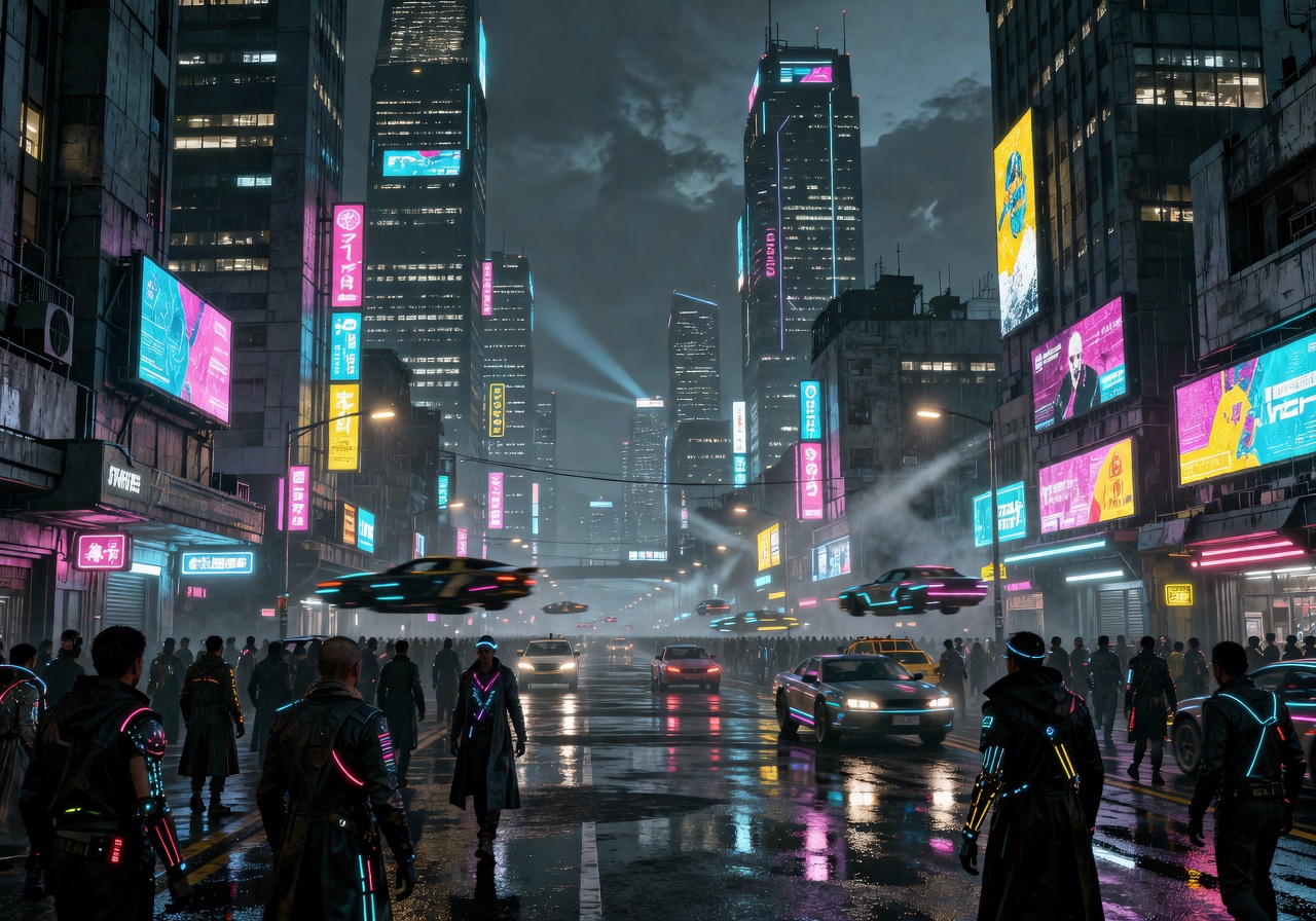 Night City Game Banner showing neon lights