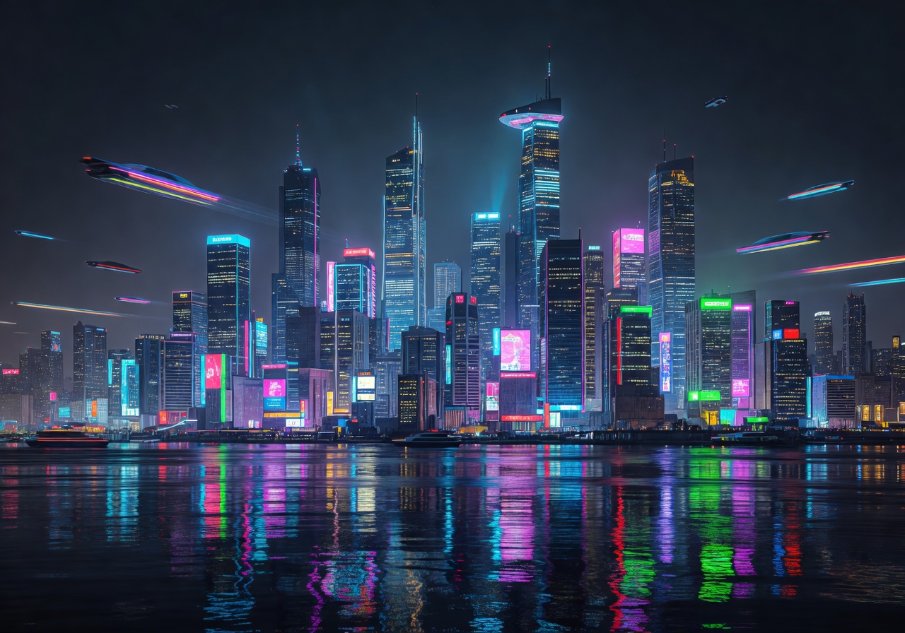 Night City Skyline with Neon Lights